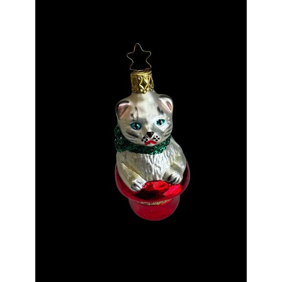 Old World Christmas Kitten in Red Boot Glass Ornament 4" w/ Box Retired Germany - Picture 2 of 6